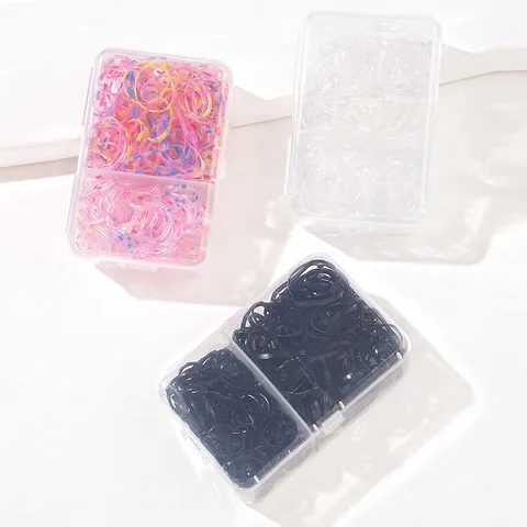 Boxed Disposable Rubber Bands For Girls Kids Thick Elastic Hair Ties Small Black Pink Clear Ponytail Holders Accessories