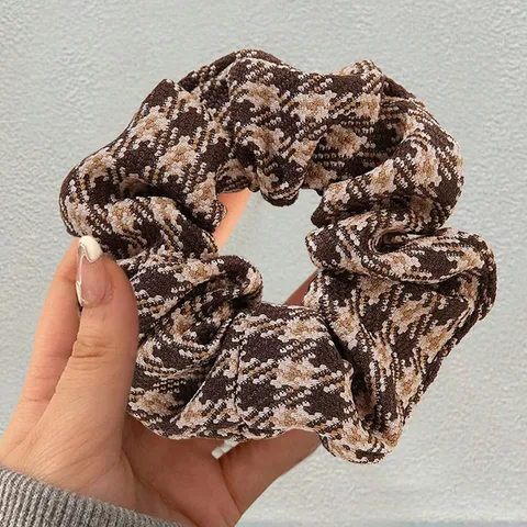 Vintage Woolen Plaid Scrunchie For Women Retro Houndstooth Hair Tie Winter Soft Tweed Hair Band Fashion Hair Accessories Gift