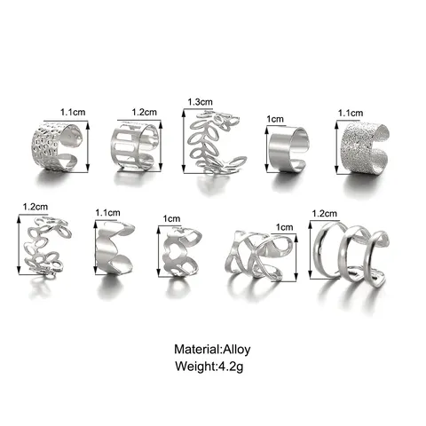 Legierung Geometrische Ohrmanschetten Set Für Damen Ohne Piercing Hohlblatt Herz Design C-Förmige Ohrclips Minimalistischer Modeschmuck