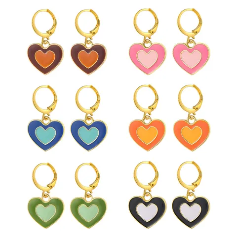Pendientes de Gota de Corazón y Flor de Tai Chi Lindos de Moda Pendientes de Aro de Esmalte de Yin Yang de Aleación para Mujer Joyería