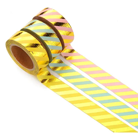 Gouden Foliedruk Washi-Tape Diagonale Streep Decoratieve Plakband Voor Dagboek Scrapbooking DIY Ambachten Verpakking