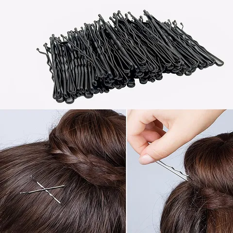 Professional Black Bobby Pins For Women Wave Line Hair Clips Lacquered Metal Hairpins For Makeup Salon Hairstyling Accessory