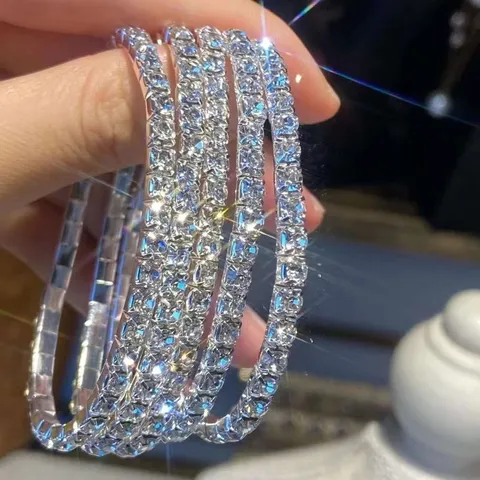 Elegant Alloy Single Row Rhinestone Elastic Bracelet Trendy Heart Shape Full Drill Tennis Bracelet For Women Party Fashion Jewelry