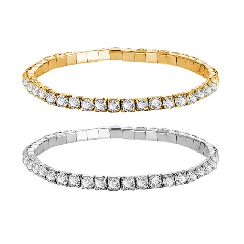 Elegant Alloy Single Row Rhinestone Elastic Bracelet Trendy Heart Shape Full Drill Tennis Bracelet For Women Party Fashion Jewelry