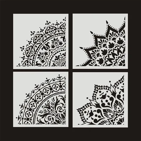 DIY Mandala Blumenmuster Malvorlage Durchbrochenes Spitzenlineal Für Wand Möbel Heimdekoration