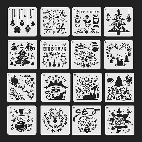 Christmas Drawing Templates Hollow Stencil Plastic Painting Template For Window Spray Art Holiday Party Decoration