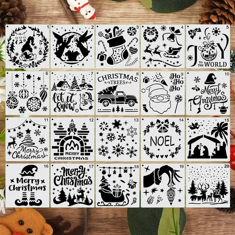 Weihnachts Malvorlagen Wiederverwendbare Schablonen Für Kinder DIY Wandmalerei Zeichnung Feiertag Handwerk Deko Zubehör