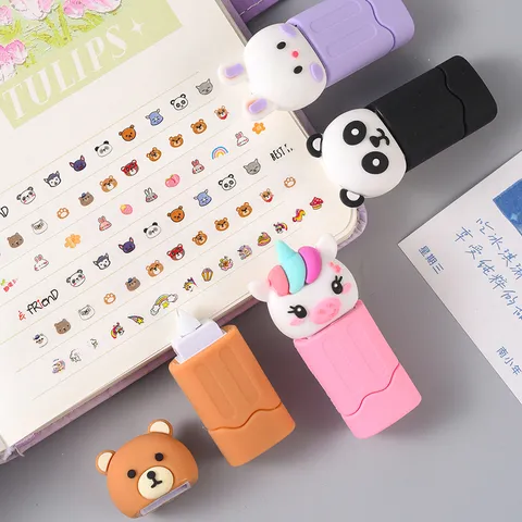 Cute Cartoon Animal Correction Tape Soft Rubber Decorative Diary Journal Tape For Student School Stationery Gift