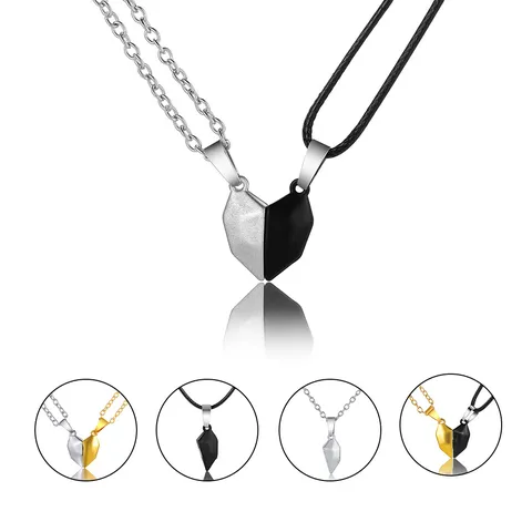 Magnetic Heart Pendant Necklace For Couples Zinc Alloy Black White Wishing Stone Matching Relationship Necklace Jewelry Set