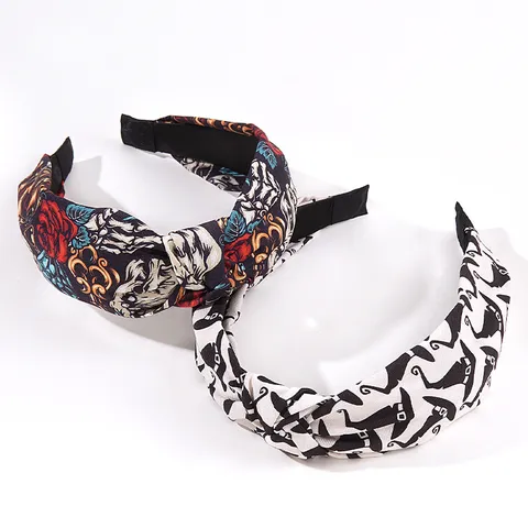 Halloween Wizard Hat Rose Skull Print Knotted Headband Gothic Fabric Twisted Hairband Festive Hair Accessories For Women