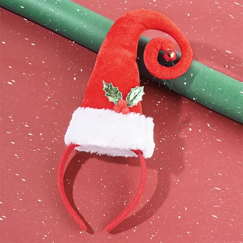 Christmas Elf Hat Headband Cute Red Green Stripe Plush Santa Hat Hair Hoop For Xmas Party New Year Holiday Hair Accessories
