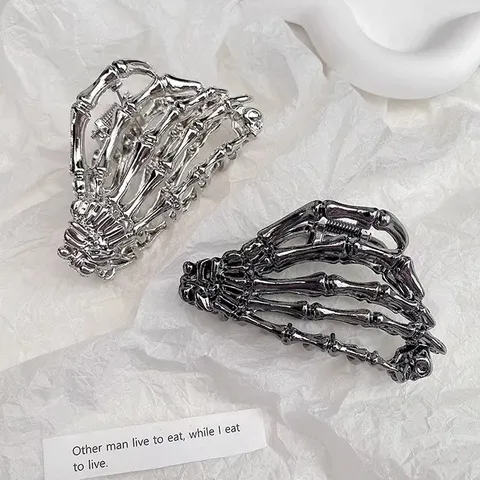 Gothic Skeleton Claw Metal Hair Clip For Women Halloween Spider Web Shark Clip Alloy Punk Hair Accessory Headpiece