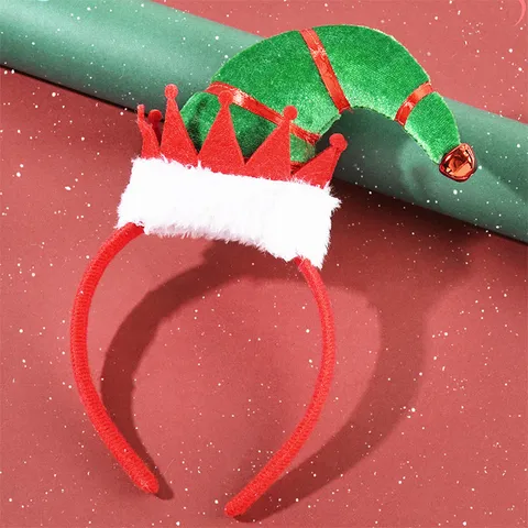 Christmas Elf Hat Headband Cute Red Green Stripe Plush Santa Hat Hair Hoop For Xmas Party New Year Holiday Hair Accessories