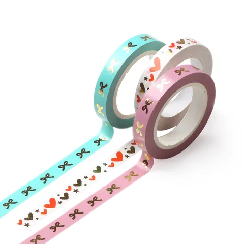 Goldfolie Washi Klebeband Dekoratives Klebeband Für Tagebuch Scrapbooking Planer Süßes Herz Schleife Design Schreibwaren Zubehör