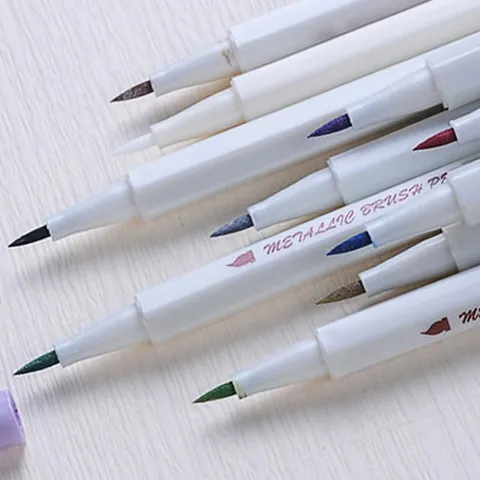 STA Metallic Brush Pen Soft Tip Paint Marker Water Based Gold Silver Marker Pens For DIY Craft Scrapbook Journal Drawing