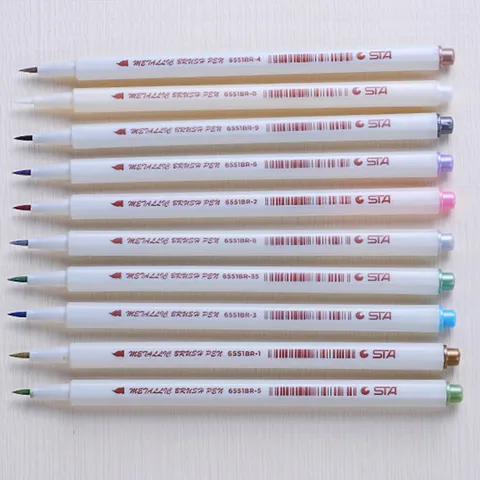 STA Metallic Brush Pen Soft Tip Paint Marker Water Based Gold Silver Marker Pens For DIY Craft Scrapbook Journal Drawing