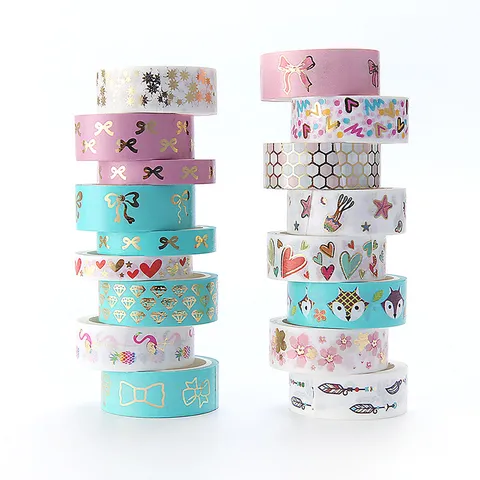 Dekoratives Washi Klebeband Goldfolienprägung Abdeckband Niedliche Japanische Schreibwaren Aufkleber Für Journaling DIY Basteln