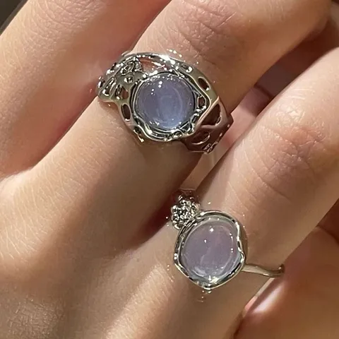 Vintage Verstellbare Offene Ringe Für Damen Gothic Flüssigmetall Ästhetik Herz Engelsflügel Strass Eingelegt Legierung Fingerring