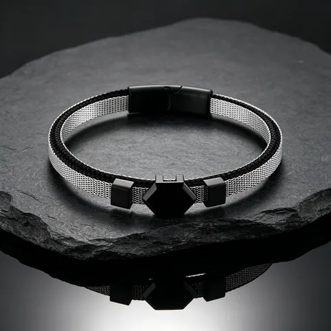 Herren Edelstahl Geschäft Armband Titanstahl Doppelte Schicht Mesh Armband Sechseckige Platte Magnetverschluss Mode Schmuck