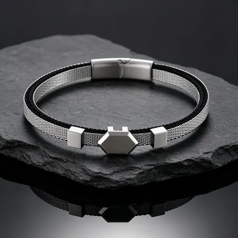 Herren Edelstahl Geschäft Armband Titanstahl Doppelte Schicht Mesh Armband Sechseckige Platte Magnetverschluss Mode Schmuck