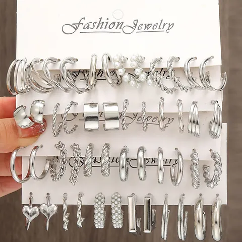 Geometrisches Legierung Ohrring Set Für Damen Vergoldet Versilbert Herz Künstliche Perlen Ohrringe Mode Schmuck Set