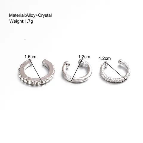 Alloy Rhinestone C-Shape Non-Pierced Ear Bone Clips Ear Cuffs Individual Fashion Small Ear Clips Jewelry Accessories
