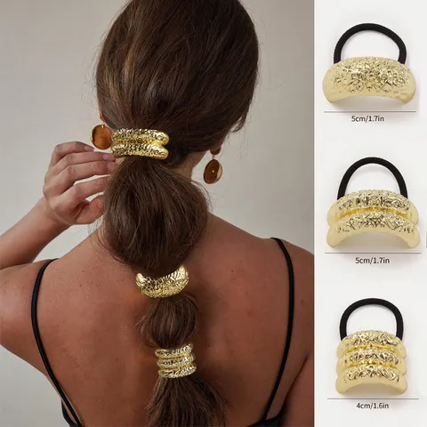 Geometric Metal Hair Tie Alloy Gold Silver Plated Ripple Smooth Knot Ponytail Holder Personalized Cold Style Hair Accessories For Women