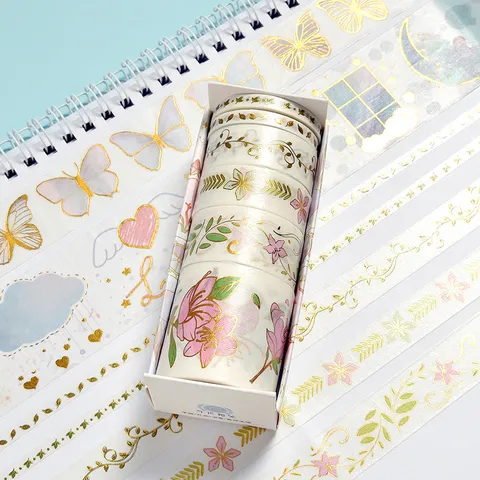 Set de Ruban Adhésif Washi Doré Créatif Motif Animal Fleur Océan Style Ancien Pour Journal Bricolage