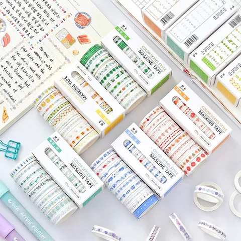 Dekoratives Washi Klebeband Set Regenbogenfarbe Masking Tape Box Journal Scrapbooking Klebeband Bastelbedarf