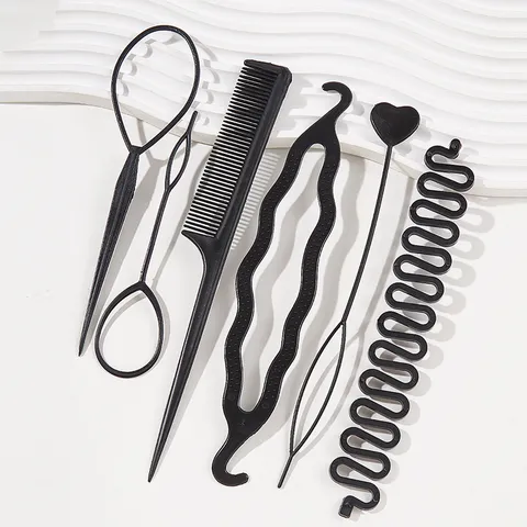 Professional Hair Styling Tools Set For Women Black Plastic Bun Maker Hair Braider Topsy Tail Tool For Braiding And Updos