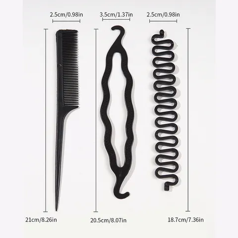 Professional Hair Styling Tools Set For Women Black Plastic Bun Maker Hair Braider Topsy Tail Tool For Braiding And Updos