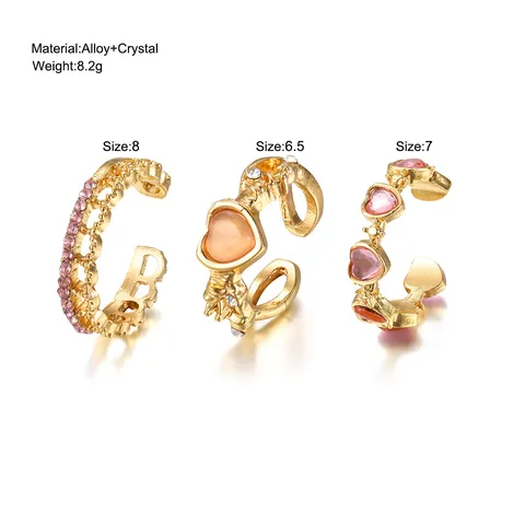 3Pcs Set Alloy Heart Thorn Ring For Women Pink Purple Imitation Cat Eye Stone Rhinestone Stackable Open Finger Ring Niche Design Fashion Jewelry Gift