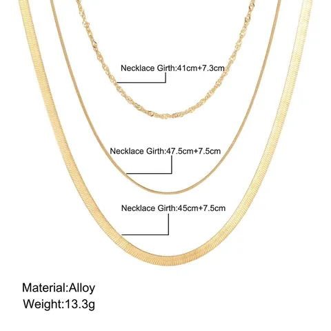 European Retro Double Layered Herringbone Chain Necklace For Women Light Luxury Gold Silver Alloy Layering Snake Neck Chain Jewelry Gift