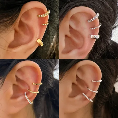 Alloy Rhinestone C-Shape Non-Pierced Ear Bone Clips Ear Cuffs Individual Fashion Small Ear Clips Jewelry Accessories