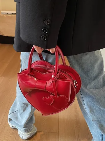 Elegant Heart Shaped PU Leather Handbag For Women Stylish Bowknot Crossbody Shoulder Bag Festive Valentine Day Gift Purse