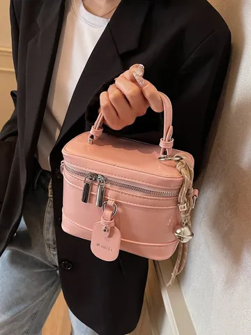 Women Fashion Box Bag PU Leather Korean Style Handheld Crossbody Bag Square Vanity Bag With Zipper For Daily Casual Streetwear