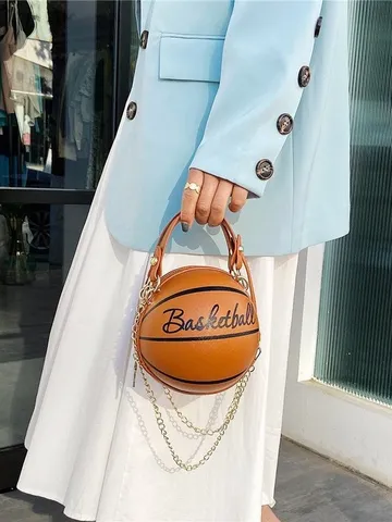 Kreative Basketball-Form PU-Leder Handtasche Für Damen Mode Metallkette Umhängetasche Street Style Kleine Runde Crossbody-Tasche