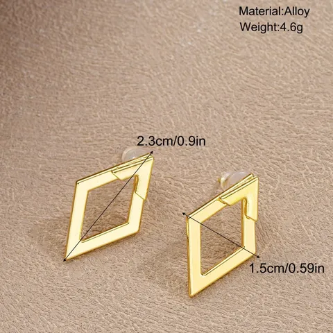 Pendientes Rombo Geométricos de Aleación Minimalistas para Mujer Creativos Europeos de Doble Capa Chapados en Oro Plata Joyería de Moda Accesorio
