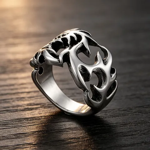 Punk Vintage Hohl Flamme Dornen Titanstahl Ring Für Herren Mode Offene Breite Bandring Schmuck Geschenk