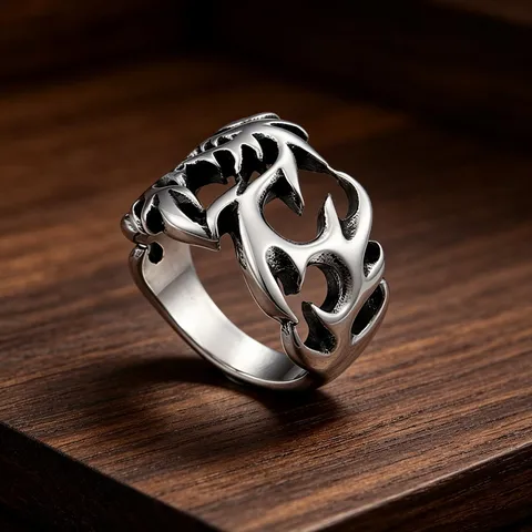 Punk Vintage Hohl Flamme Dornen Titanstahl Ring Für Herren Mode Offene Breite Bandring Schmuck Geschenk