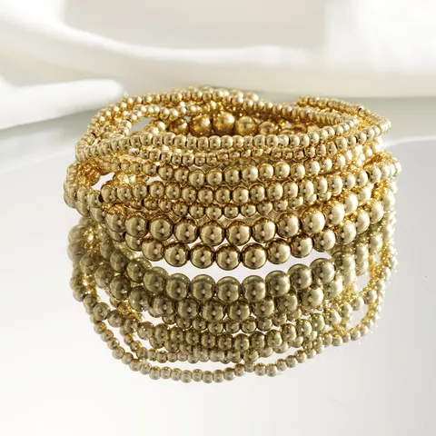 Niche Design Metalen Kralen Armbanden Voor Vrouwen Modieuze Gelaagde Goud Zilver Kogel Kraal Elastische Sieraden Accessoires