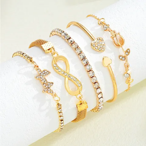 Mode Strass Schmetterling Herz Tulpe Unendlichkeit Charm Armbänder Stapeln Gold Silber Schmuck Für Damen Accessoires Geschenk