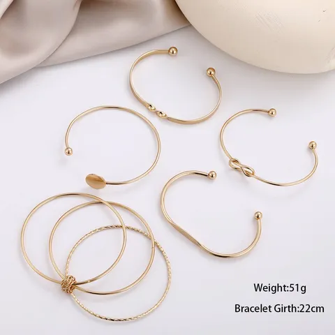 5Pcs Fashion Alloy Geometric Knot Infinity Open Bracelet Set For Women European Minimalist Gold Silver Plated Jewelry Gift