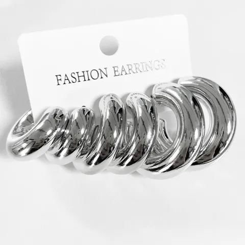 Juego de Pendientes de Aro Gruesos de Torsión Geométrica para Mujer Minimalista Plata Resina Aleación Galvanizado Pendientes Redondos Combinados