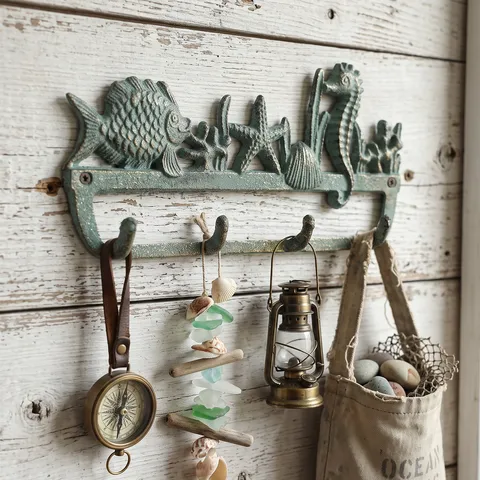 Mediterranean Retro Cast Iron Ocean Animal Wall Hooks Decorative Nautical Fish Starfish Seahorse Wall Hanger Home Decor