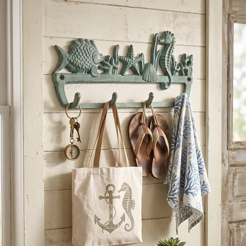 Mediterranean Retro Cast Iron Ocean Animal Wall Hooks Decorative Nautical Fish Starfish Seahorse Wall Hanger Home Decor
