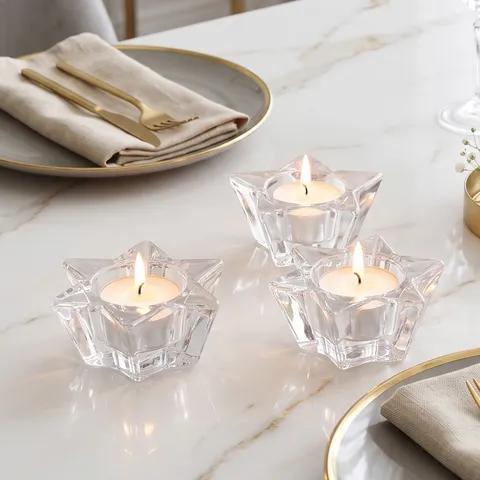Candelabro de Vidrio de Cristal con Forma de Estrella Estilo Francés Base de Vela Geométrica Transparente Para Mesa de Comedor Romántica de Hotel de Boda Decoración del Hogar