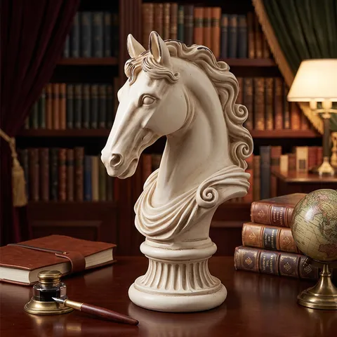 Vintage Resin Horse Head Statue European Style Animal Sculpture Home Office Decor Living Room Wine Cabinet Art Ornament Gift