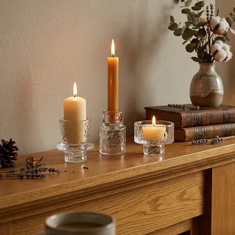 Französisch Ins Klar Eismuster Glas Kerzenhalter Vintage Kristall Kerzenständer Für Romantische Hochzeit Tisch Heimtextilien Ornament