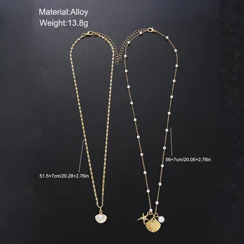 Collar de Pendiente de Concha Estrella de Mar Perla Artificial Océano Bohemio Aleación de Zinc Joyería de Playa para Mujeres